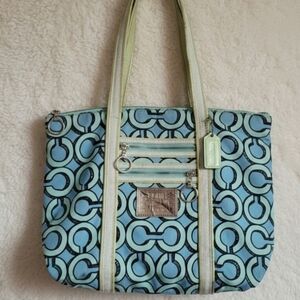 Y2K Poppy Coach Purse Tote 3D Pop Art Glam Blue Turquoise